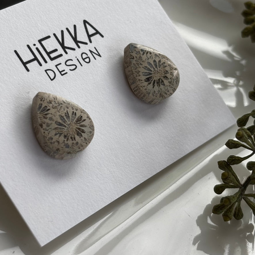 Fossilized Coral Teardrop Studs