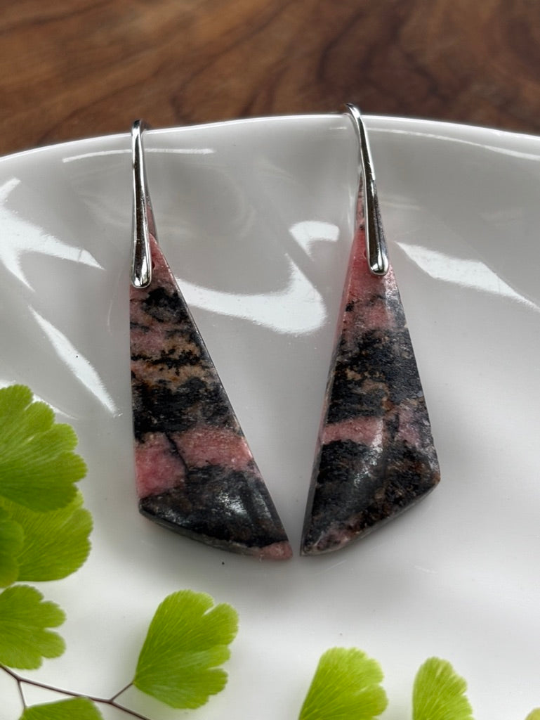 Rhodonite Triangle Earrings