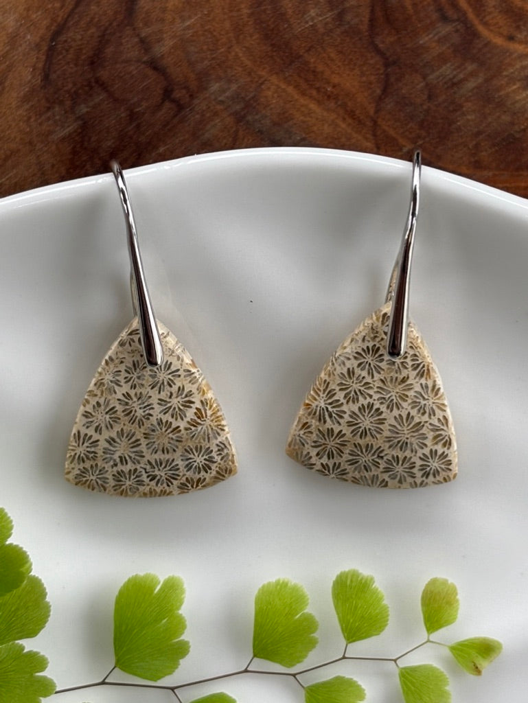 Fossilized Coral Dangle Earrings
