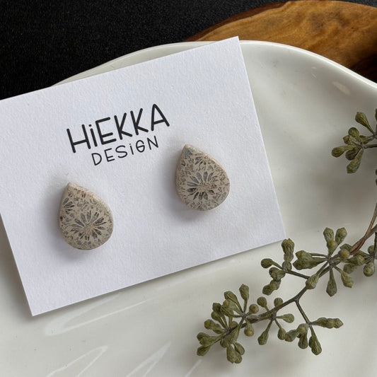 Fossilized Coral Teardrop Studs