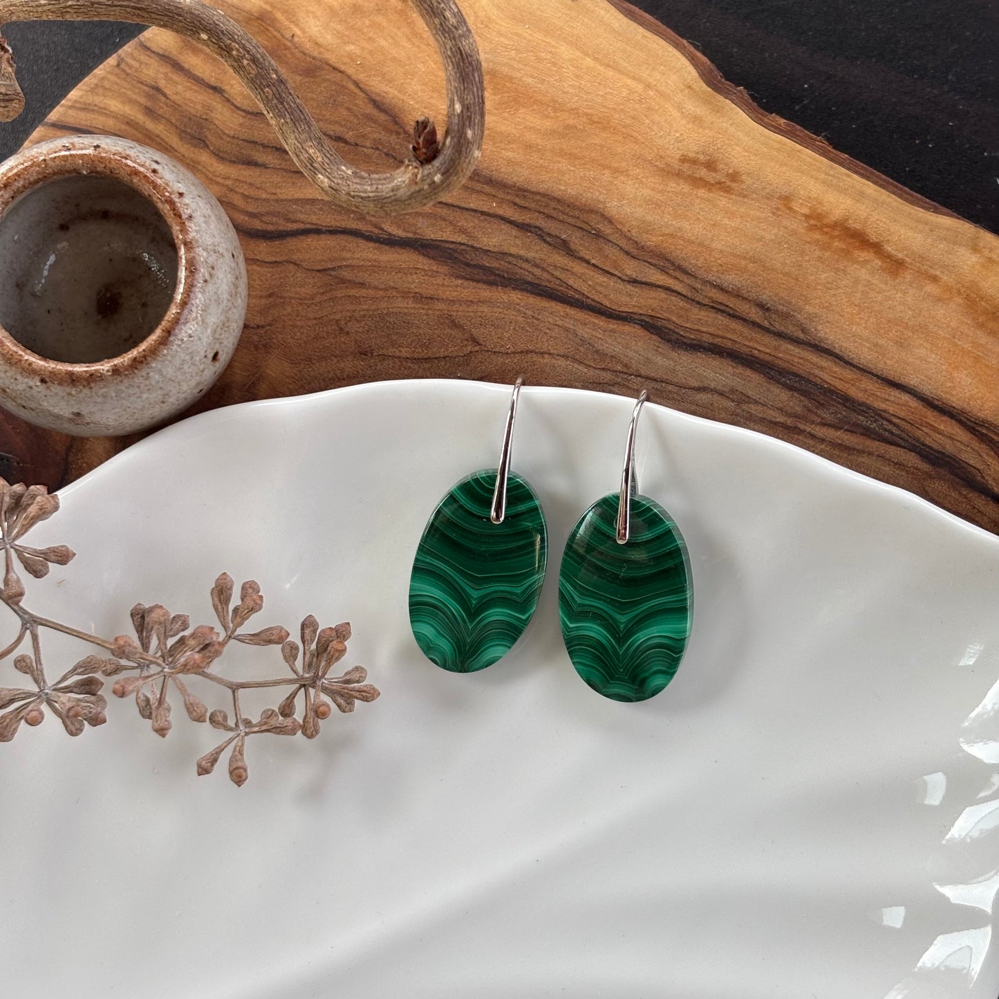 Malachite Oval Earrings