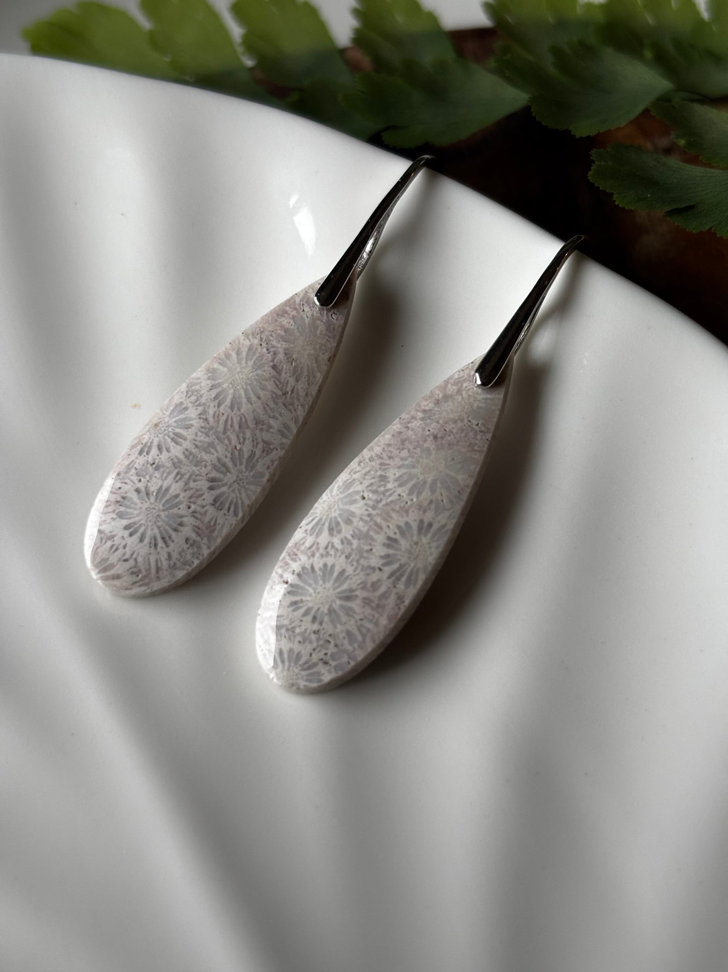 Fossilized Coral Dangle Earrings