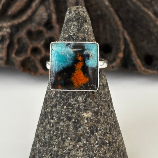 Blue Opalized Wood Ring 6.5