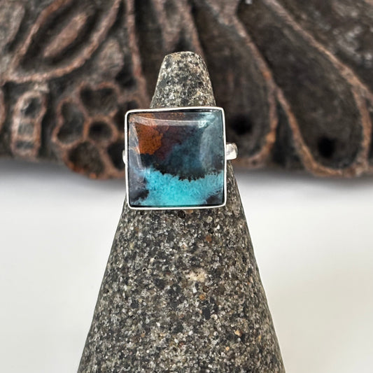 Blue Opalized Wood Ring sz 4.5