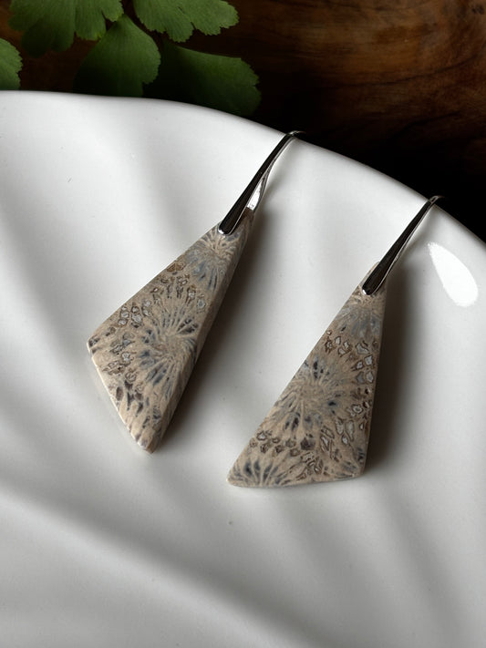 Fossilized Coral Dangle Earrings