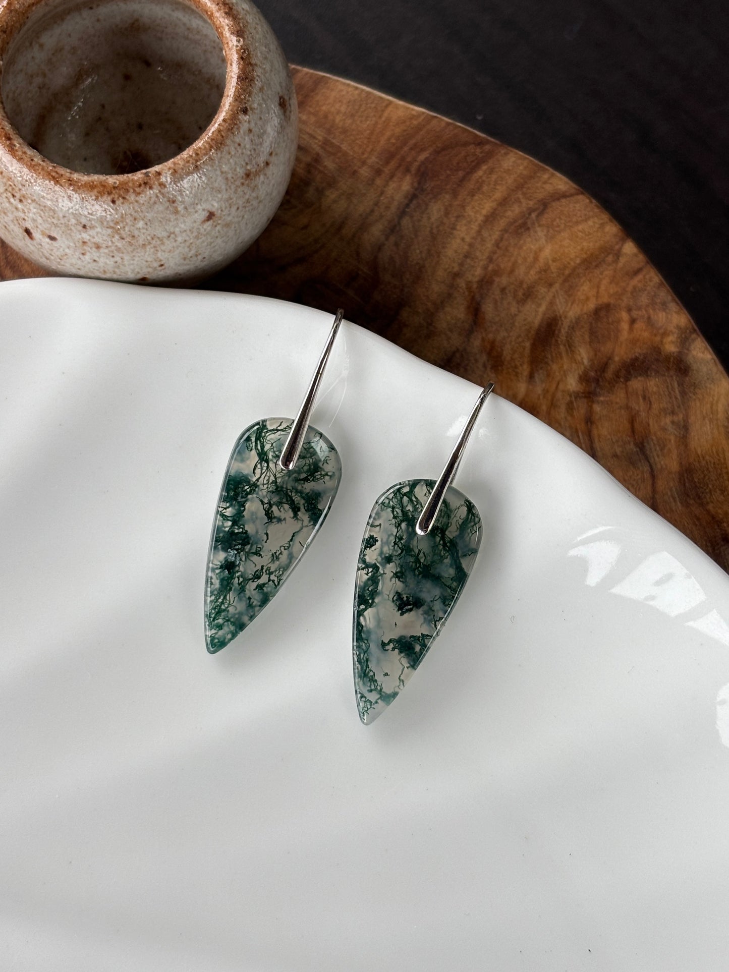 Moss Agate Spike Dangles