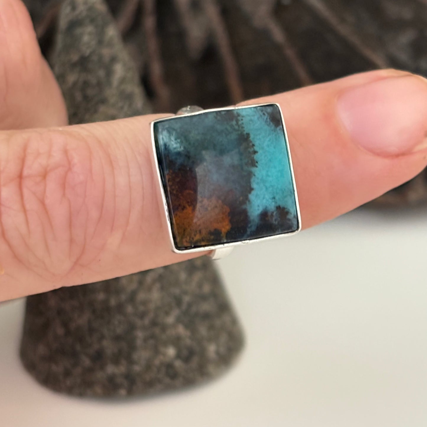 Blue Opalized Wood Ring sz 4.5