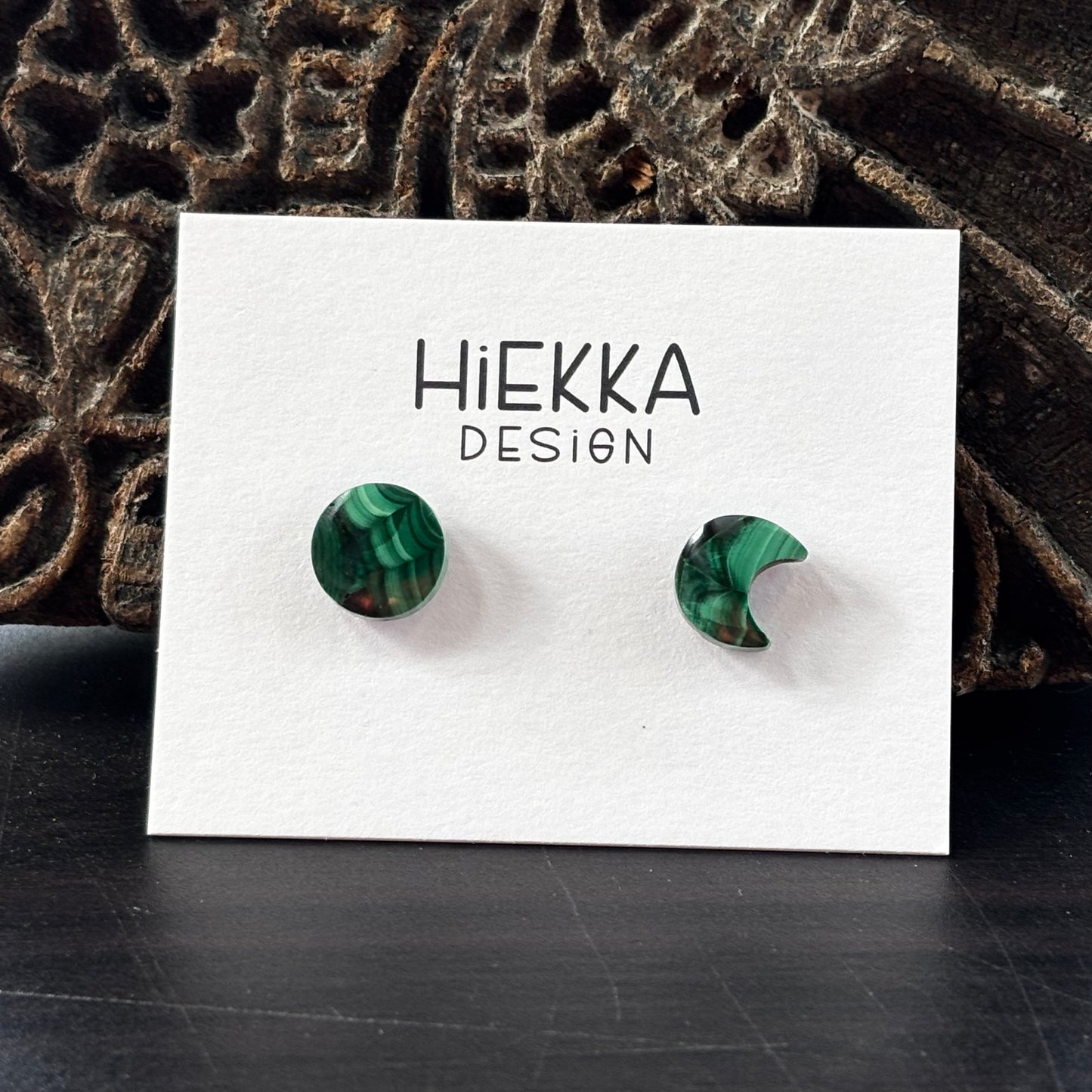 Malachite Asymetrical Moon Studs