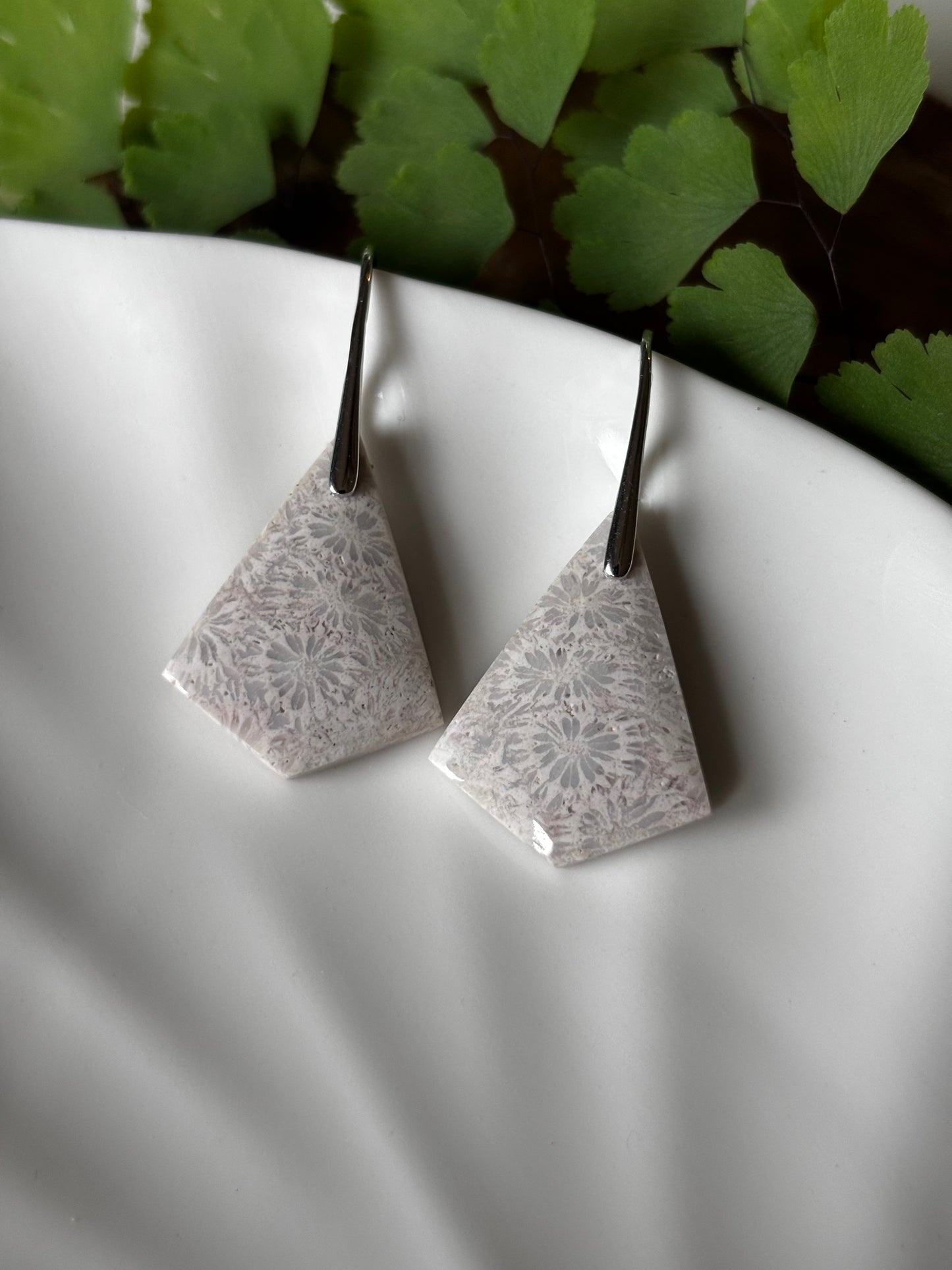 Fossilized Coral Dangle Earrings