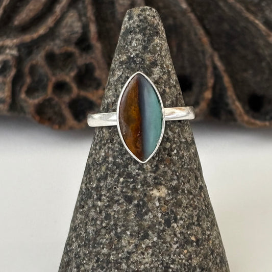 Blue Opalized Wood Ring 7.5