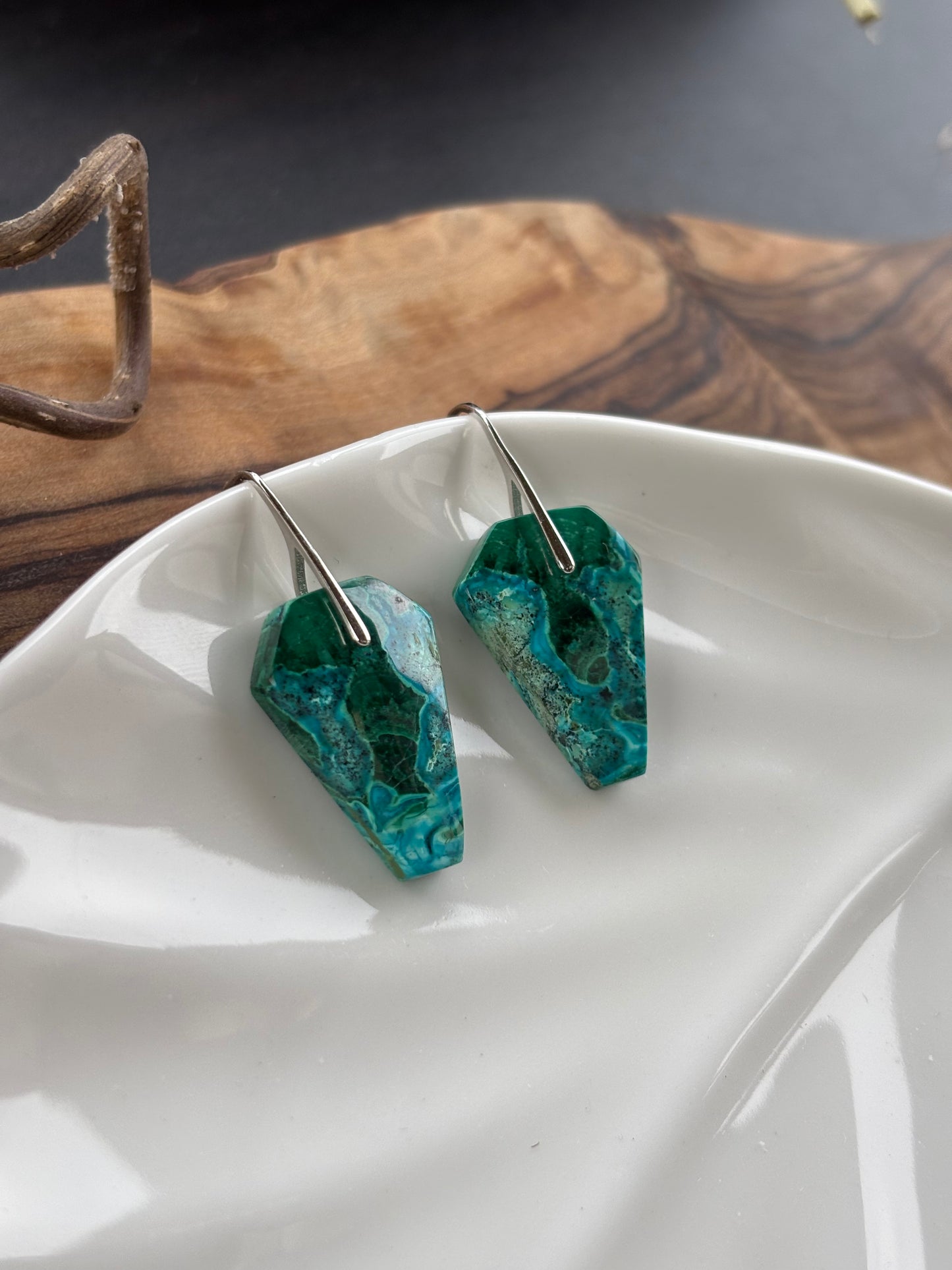 Malachite Chrysocolla Coffin Earrings