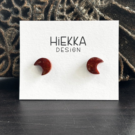 Red Moss Agate Moon Studs