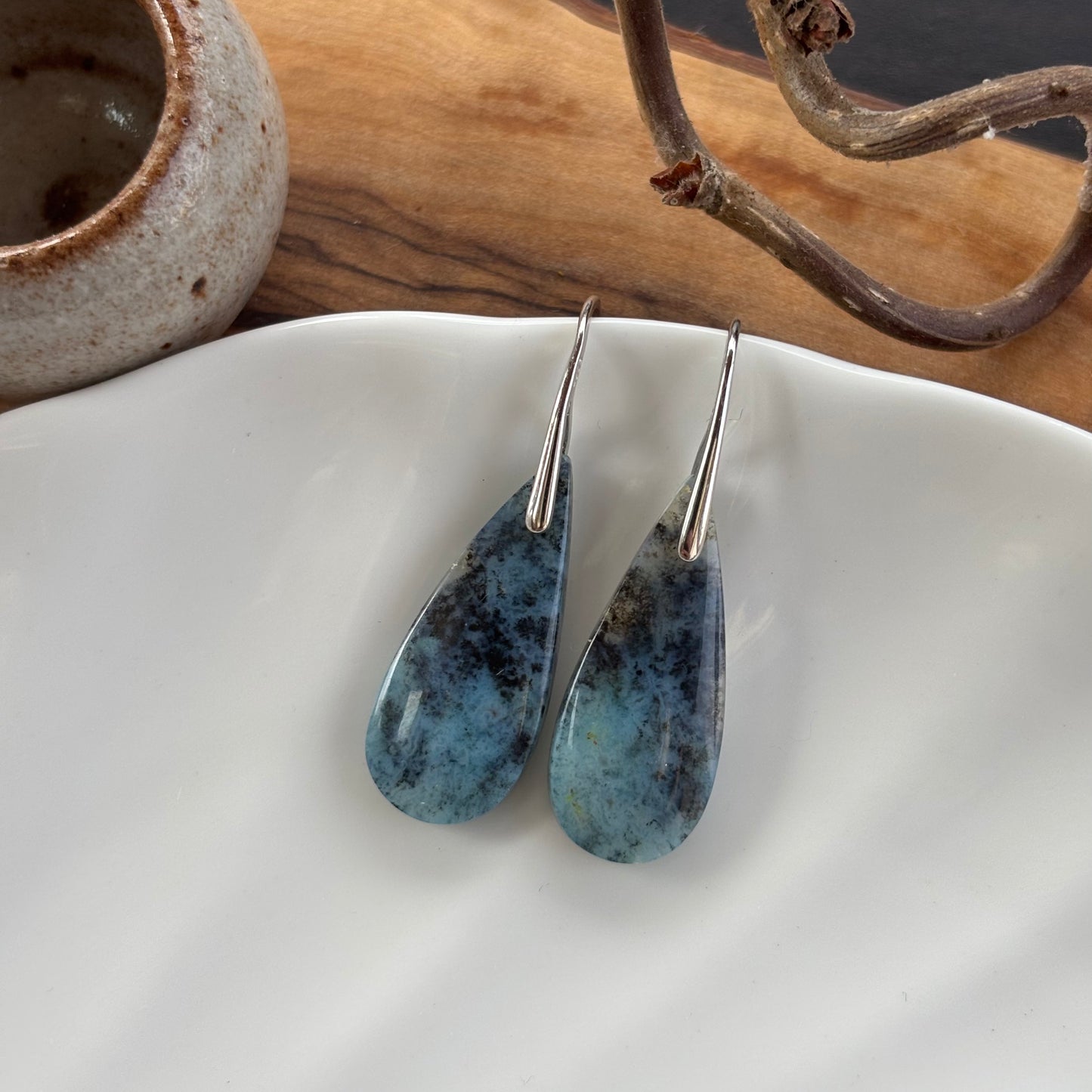 Blue Opalized Wood Earrings