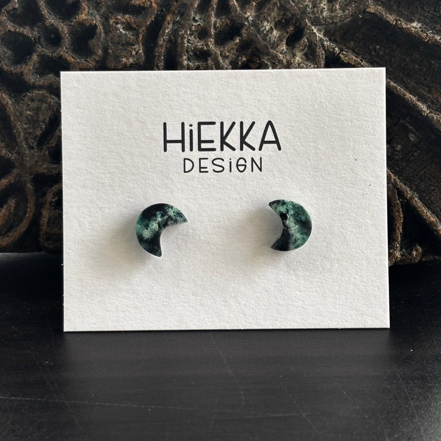 Blue Opalized Wood Moon Studs