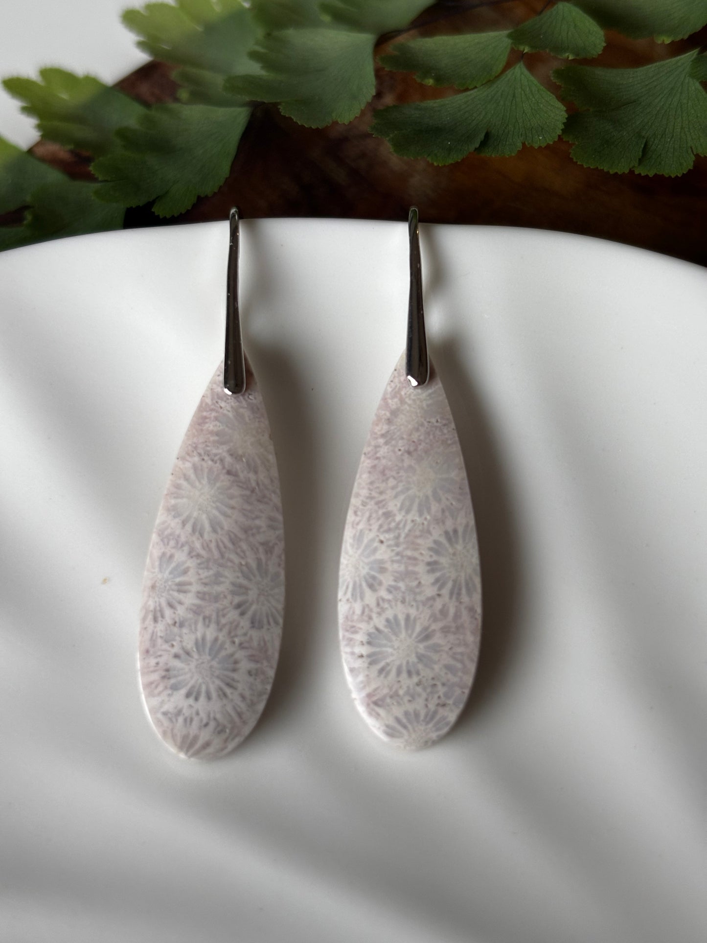 Fossilized Coral Dangle Earrings