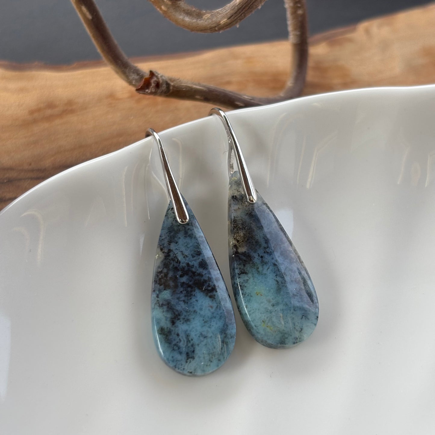 Blue Opalized Wood Earrings