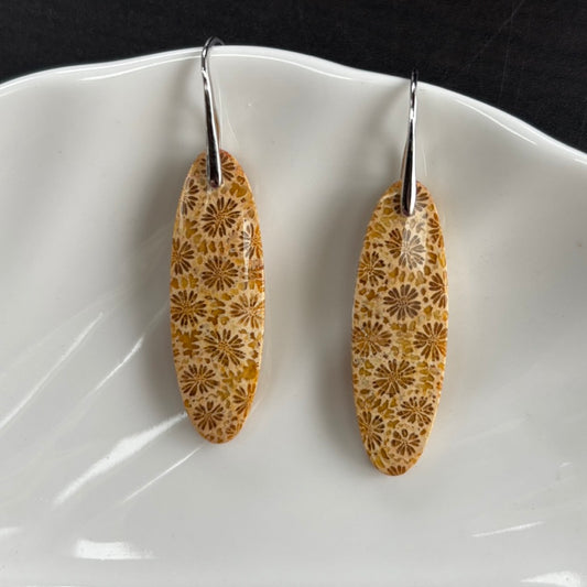 Retro Fossilized Coral Dangle Earrings