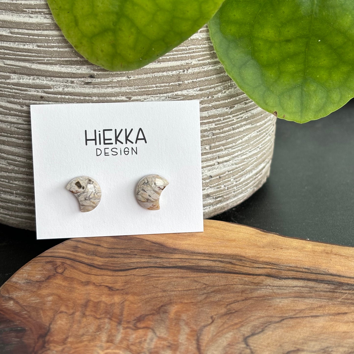 Petrified Wood Moon Studs