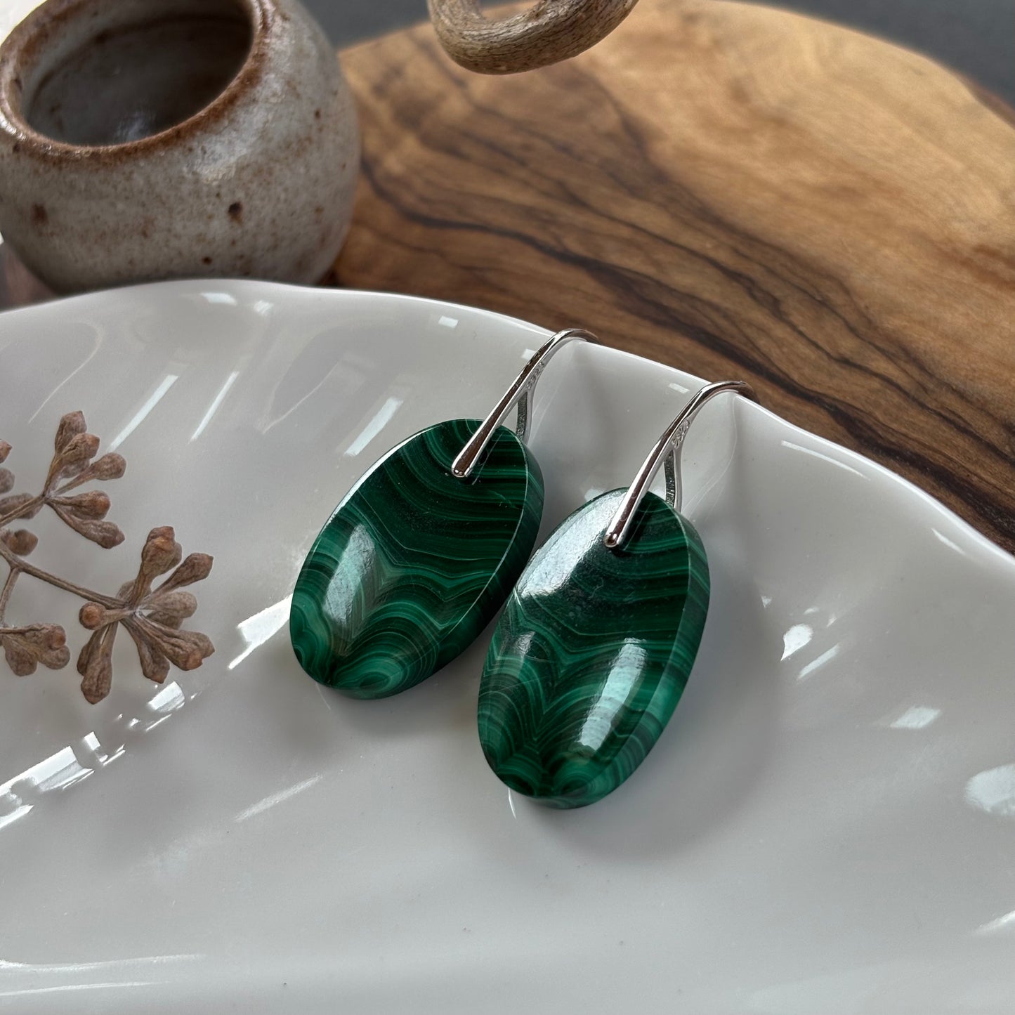 Malachite Oval Earrings