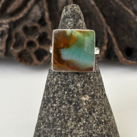 Blue Opalized Wood Ring 5.5