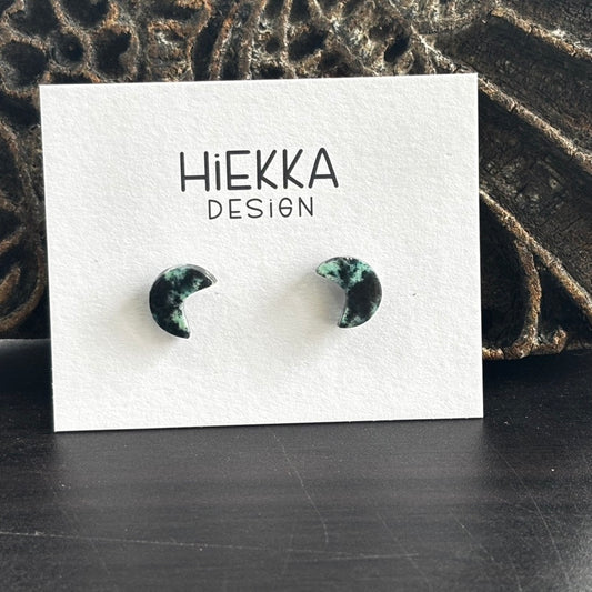 Blue Opalized Wood Moon Studs