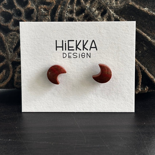 Red Moss Agate Moon Studs