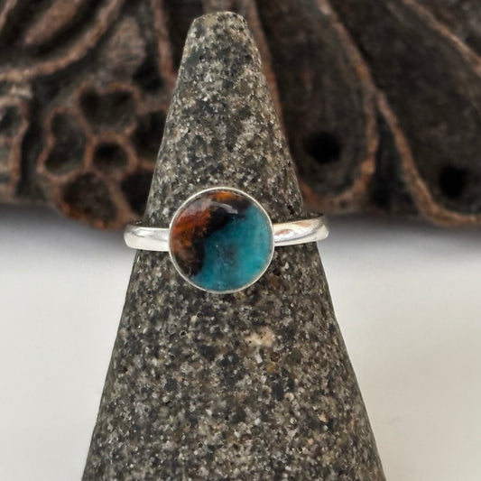 Blue Opalized Wood Ring 9.5