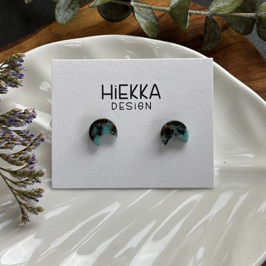 Blue Opalized Wood Moon Studs