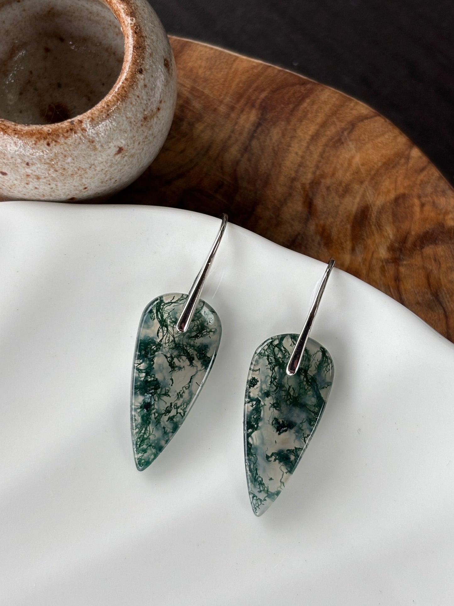 Moss Agate Spike Dangles