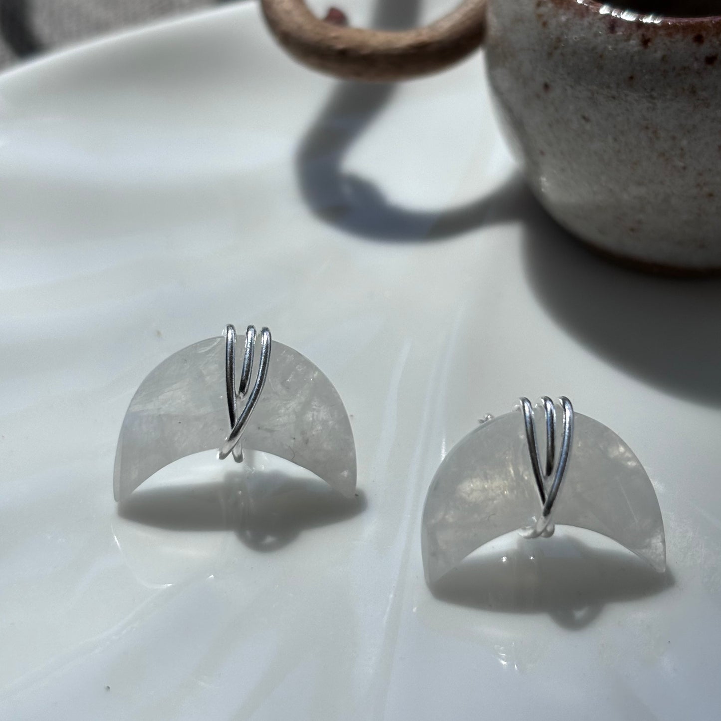 Rainbow Moonstone Moon Studs