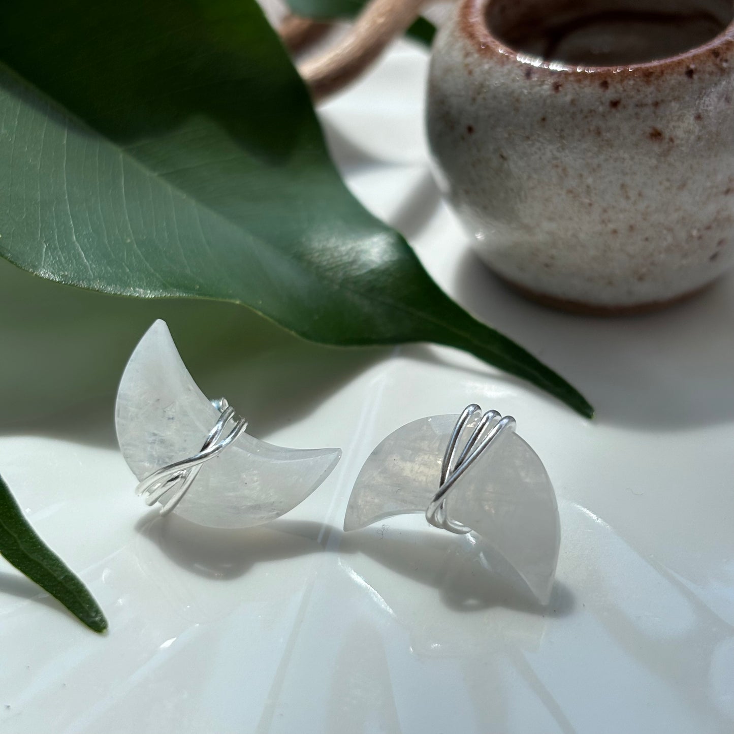 Rainbow Moonstone Moon Studs