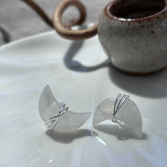 Rainbow Moonstone Moon Studs