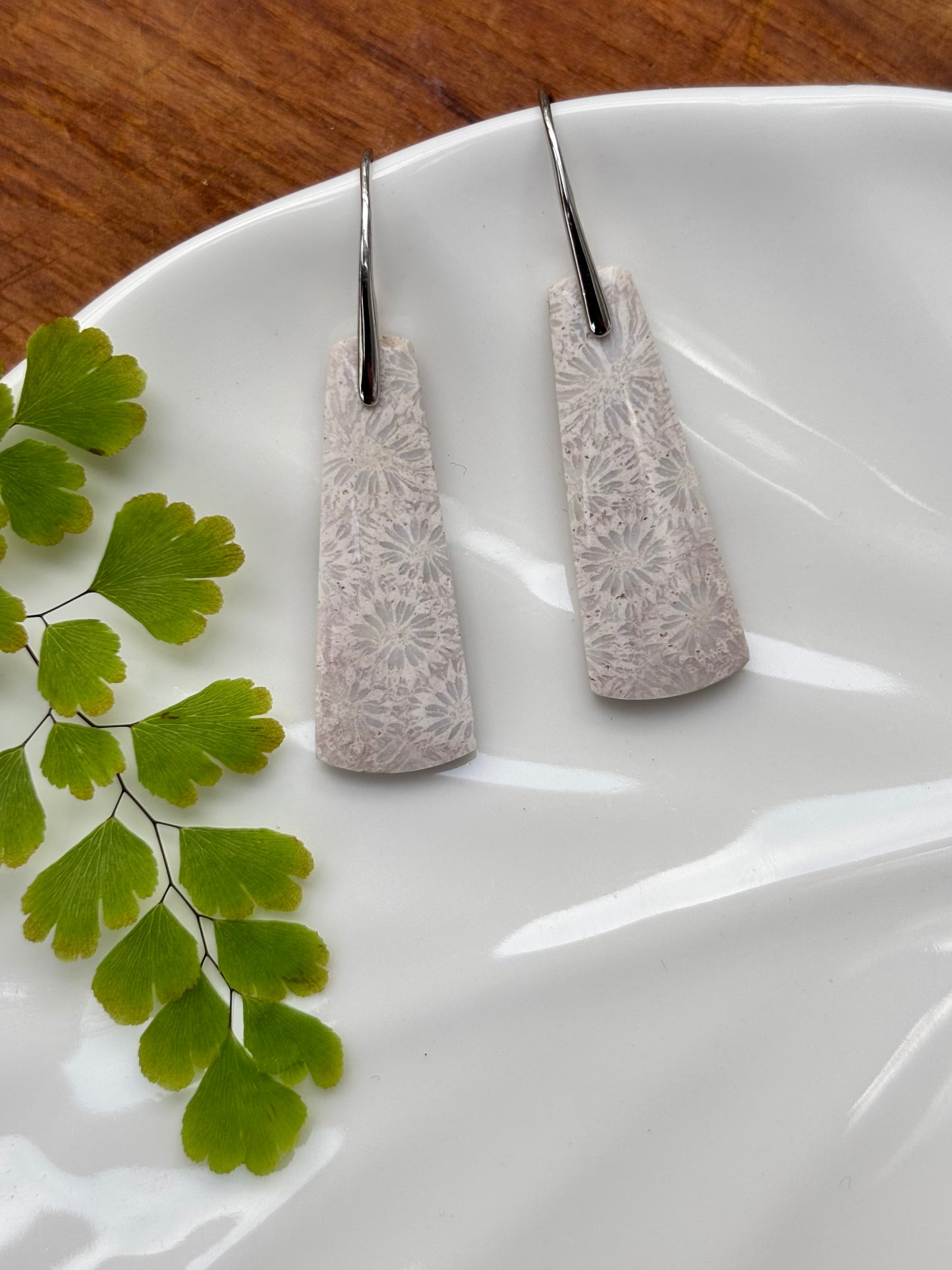 White Fossilized Coral Earrings