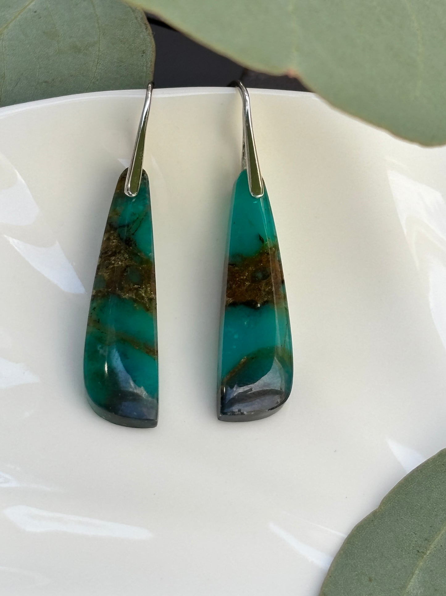 Blue Opalized Wood Dangle Earrings