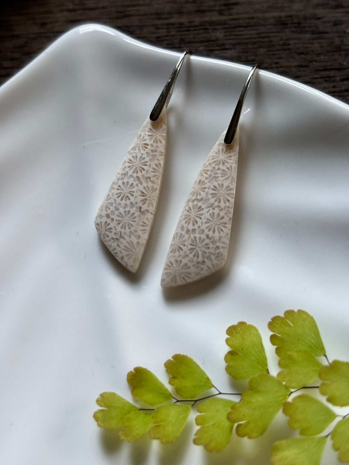 Fossilized Coral Cream Texture Earrings alternate view 2