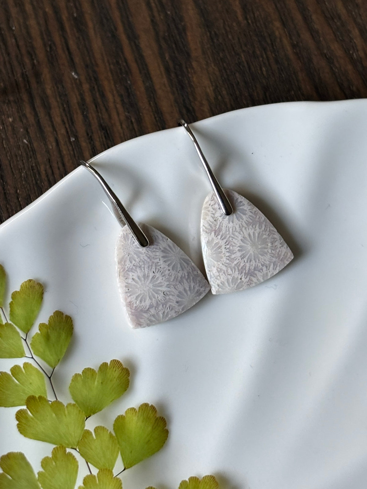 Fossilized Coral Soft Ivory Earrings alternate view 2