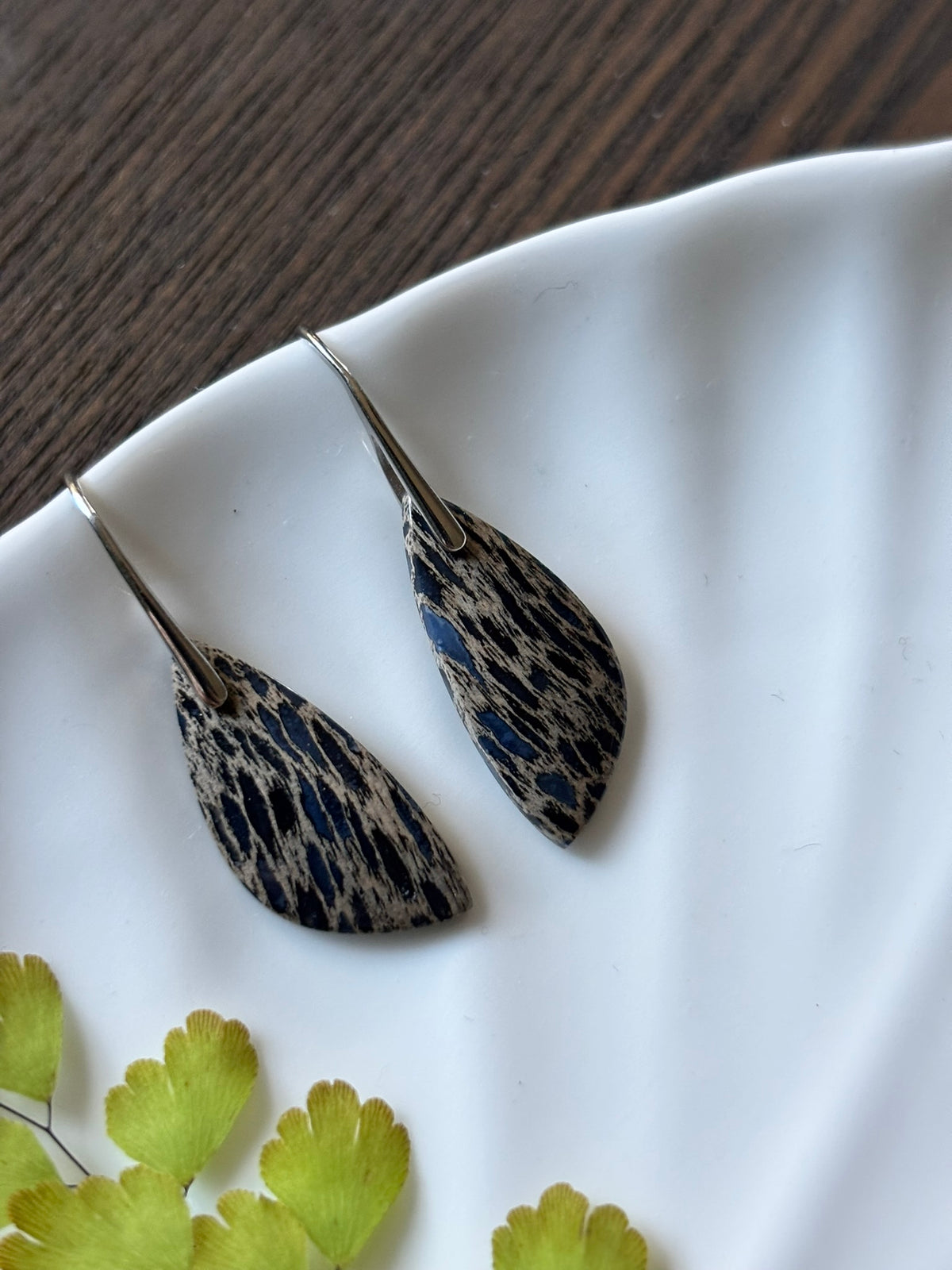 Fossilized Palm Root Black Cream Earrings alternate view 2