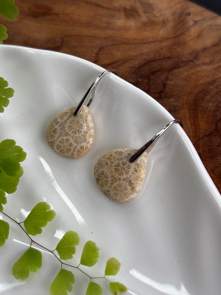 Fossilized Coral Dangle Earrings