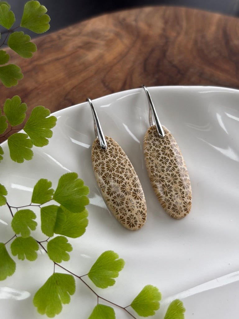 Fossilized Coral Dangle Earrings