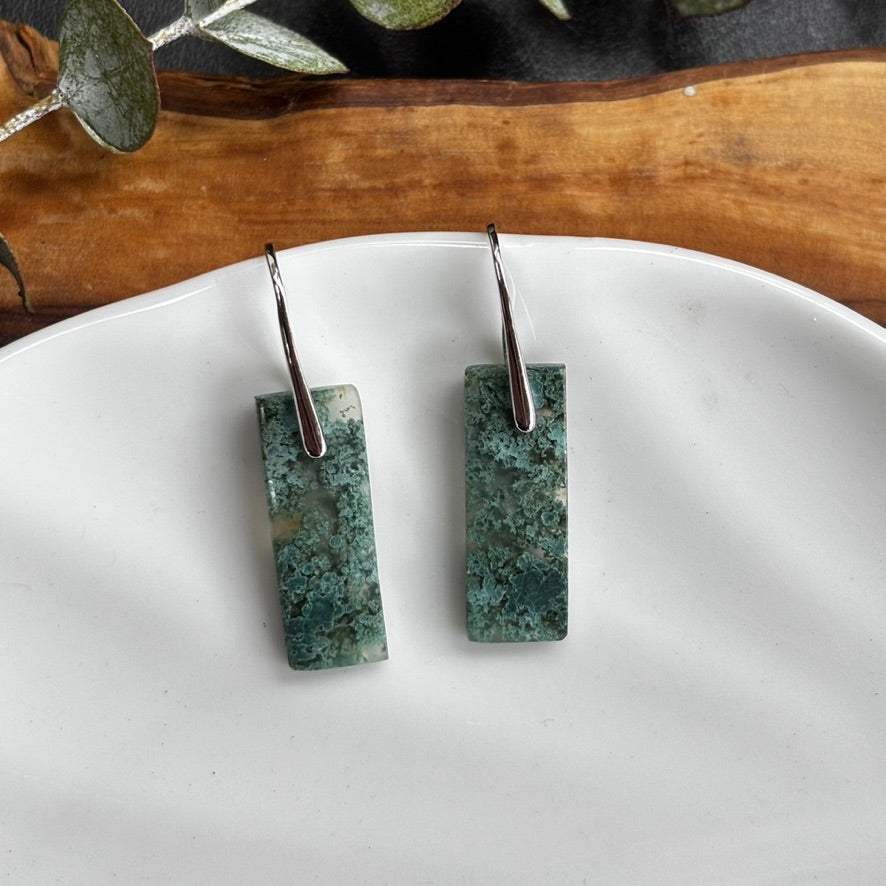 Moss Agate Short Dangles