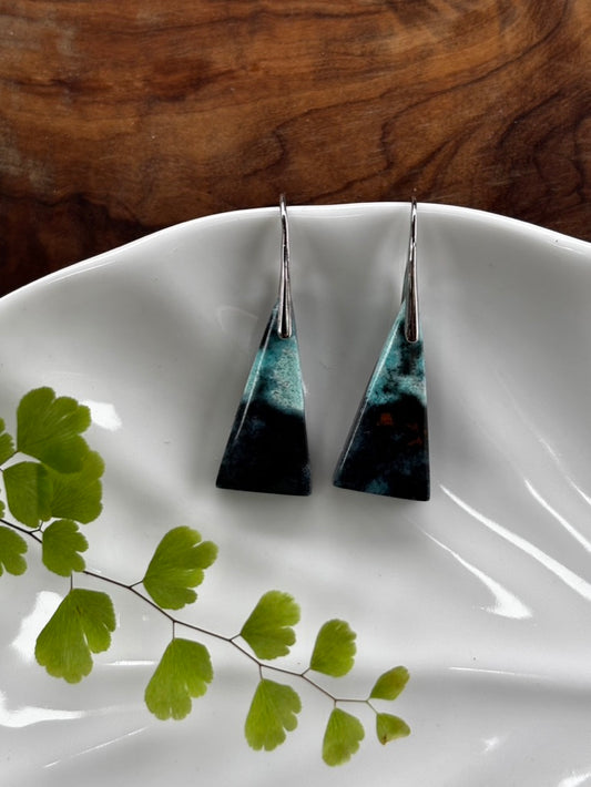 Blue Opalized Wood Dangle Earrings