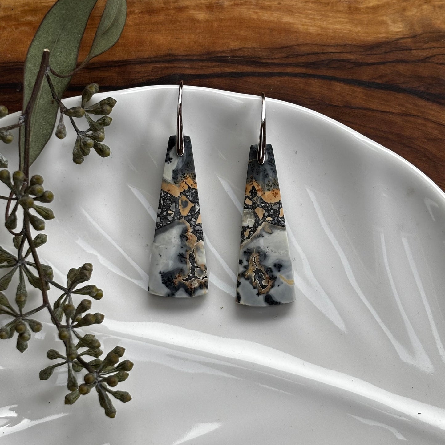 Maligano Jasper Dangle Earrings -Grey