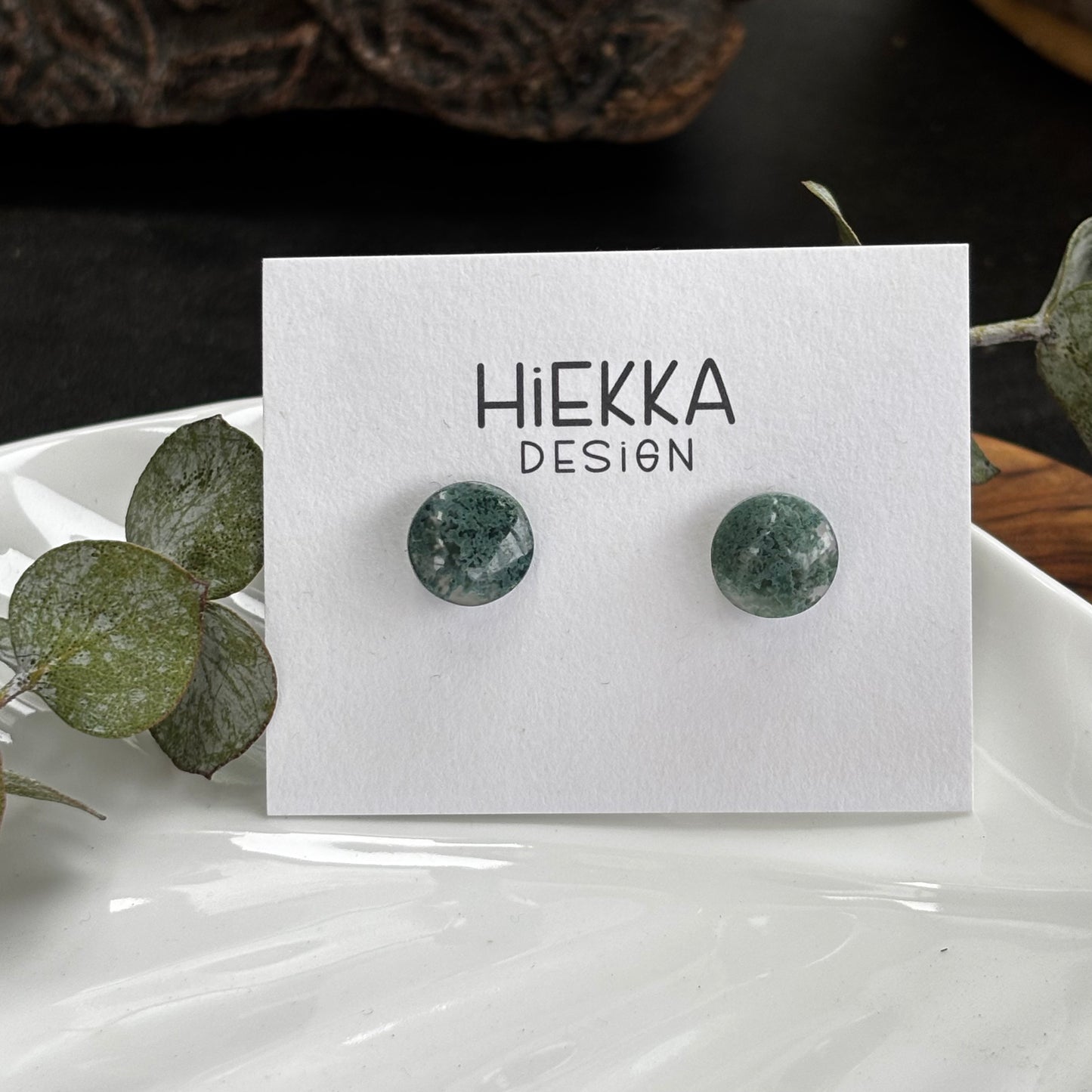 Moss Agate Round Studs