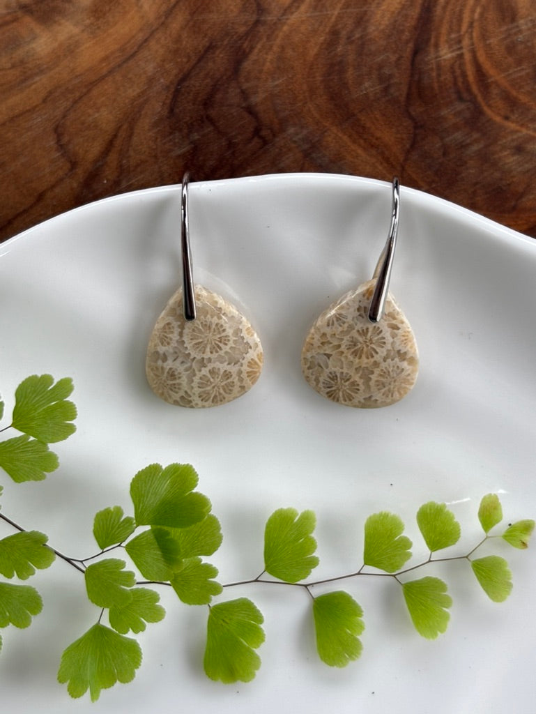 Fossilized Coral Dangle Earrings