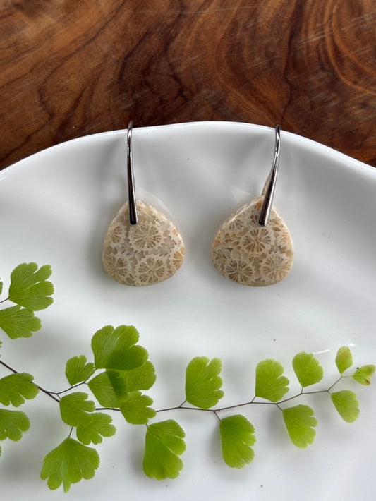 Fossilized Coral Dangle Earrings