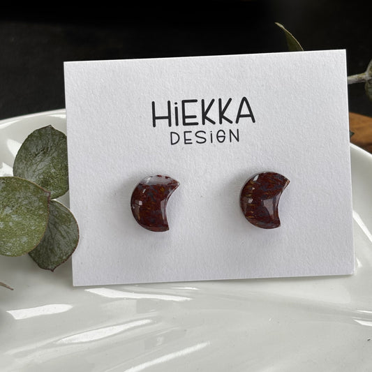 Red Plume Agate Moon Studs