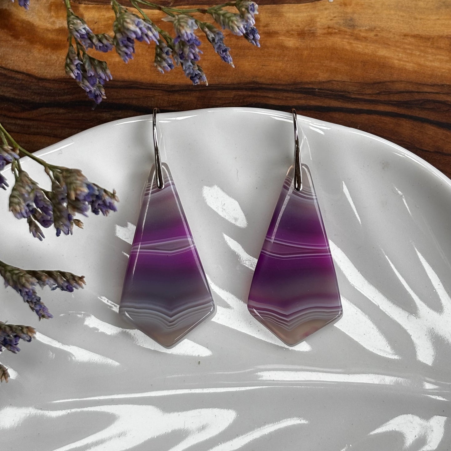 Purple Agate Dangle Earrings