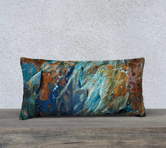 Blue Opalized Wood Long Cushion Cover 24x12"