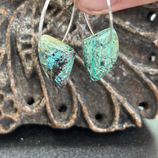 Chrysocolla Triangle Hoop Earrings