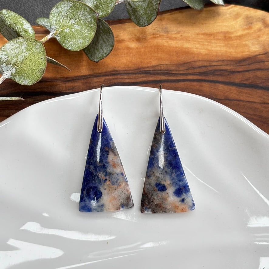 Sodalite Triangle Dangle Earrings